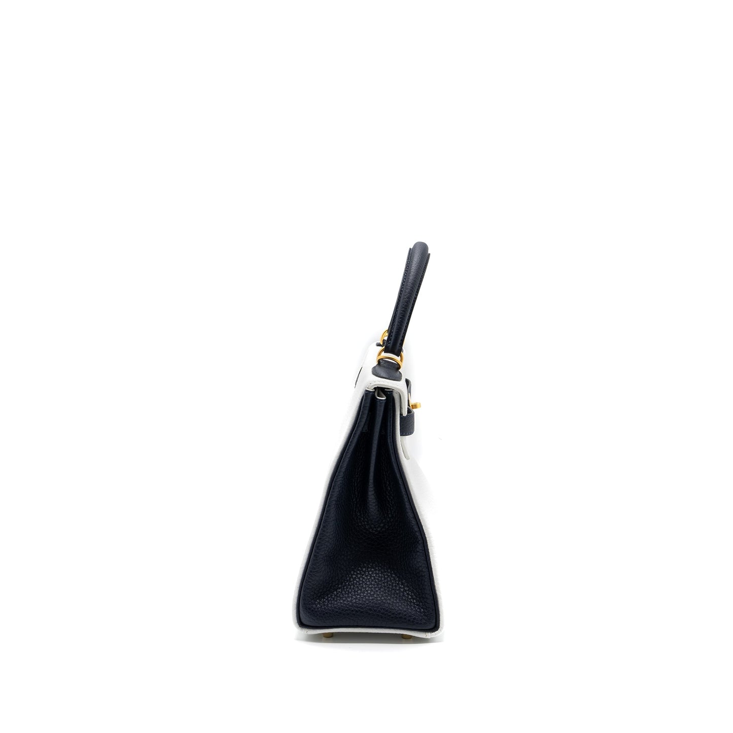 Hermes kelly 28 special order clemence leather blanc / blue nuit brushed GHW stamp Y