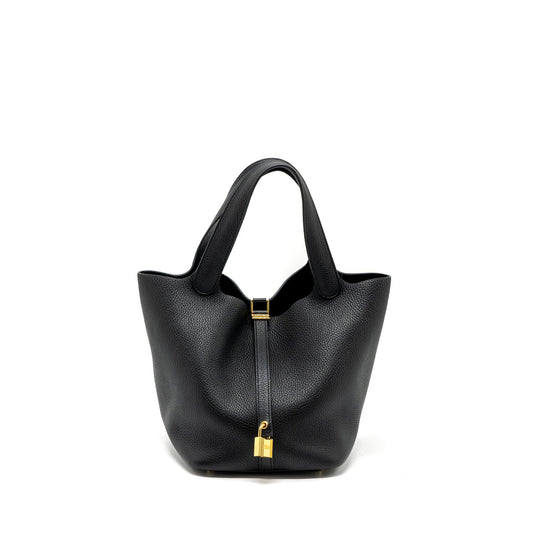 Hermes Picotin 22 Clemence Black GHW Stamp Z