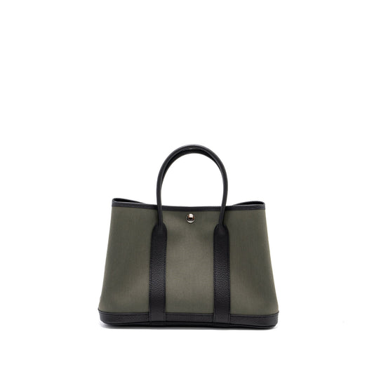 Hermes Garden Party 30 Toile Militaire/Negonda Vert De Gris/Black SHW Stamp U