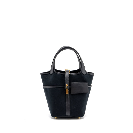 Hermes picotin cargo 18 lock bag swift / toile canvas black GHW stamp U