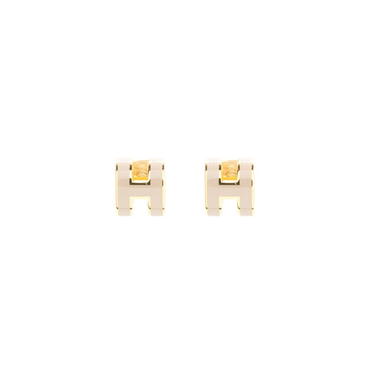 Hermes Mini Pop H Earrings Marron Glace GHW