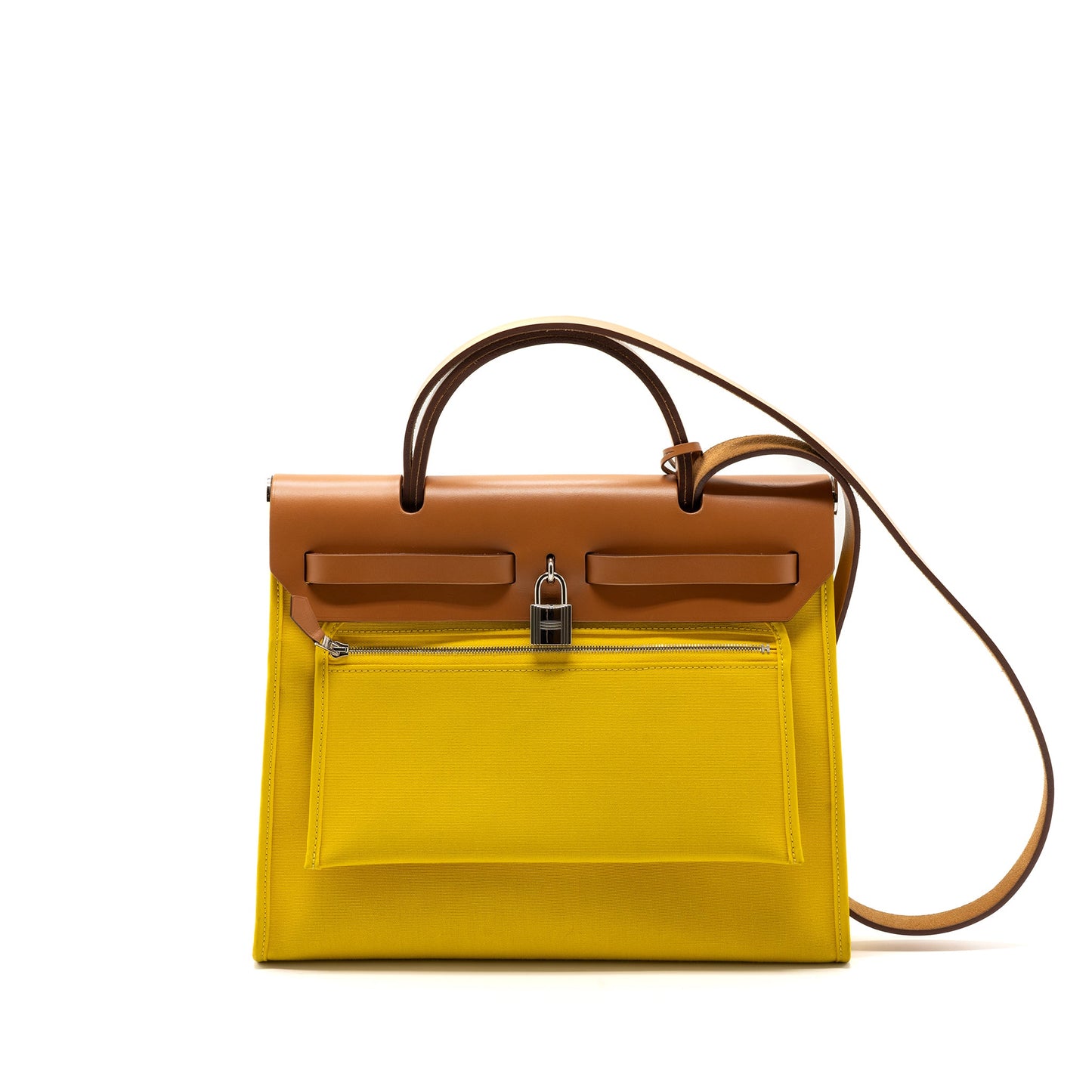 Hermes herbag 31 zip bag canvas / leather Jaune de Naples / natural SHW stamp D