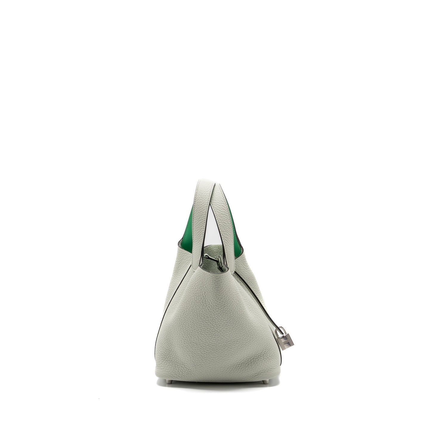 Hermes picotin 18 lock bag clemence / swift gris neve/ vert comics SHW stamp B