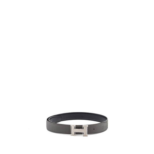 Hermes Size 95 H Buckle Reversible Belt Togo/ Box Grey / Black SHW