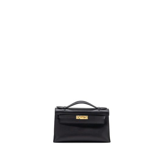 Hermes Kelly Pochette Swift Black GHW Stamp D