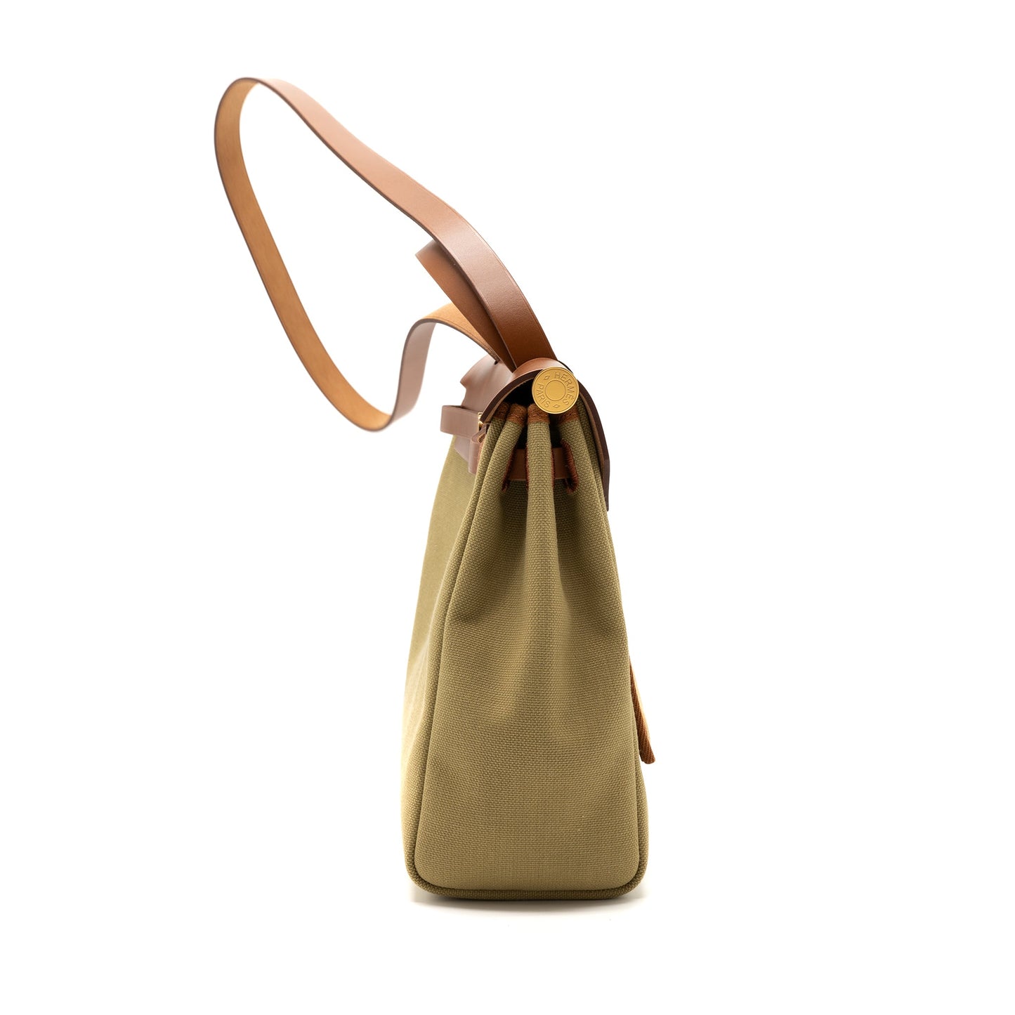 Hermes Herbag 31 Zip Bag Retourne Canvas/Vache Hunter Poussiere/Fauve GHW Stamp Y