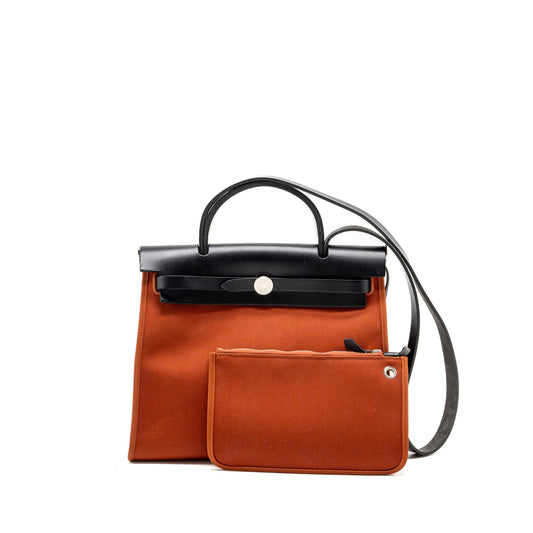 Hermes Herbag 31 Zip bag canvas/ hunter leather cuivre / black SHW stamp A