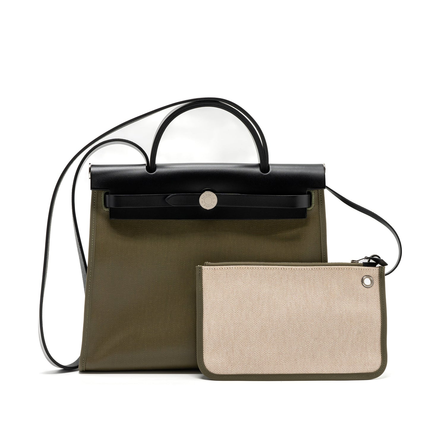 Hermes Herbag 31 Zip Bag Tolie H Berline Canvas/Vache Hunter Lichen/Ecru-beige/Black SHW Stamp Z