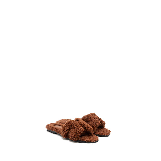 Hermes size 37.5 oran sandal shearling dark brown