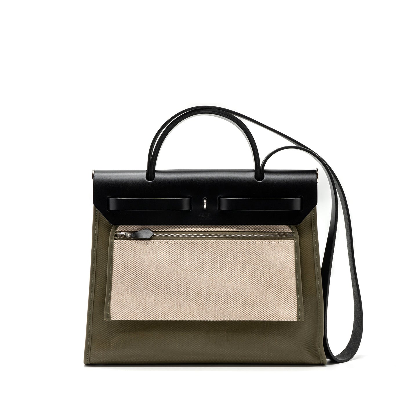 Hermes Herbag 31 Zip Bag Tolie H Berline Canvas/Vache Hunter Lichen/Ecru-beige/Black SHW Stamp Z