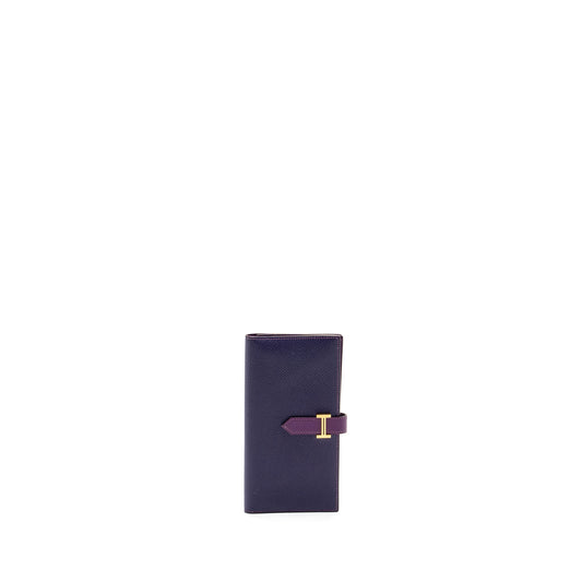 Hermes Bearn Long Wallet Special Order Epsom Purple GHW Stamp Square R
