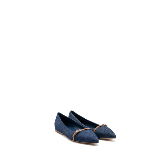 Hermes Size 37 Lauren Ballerina Flats Blue Denim SHW