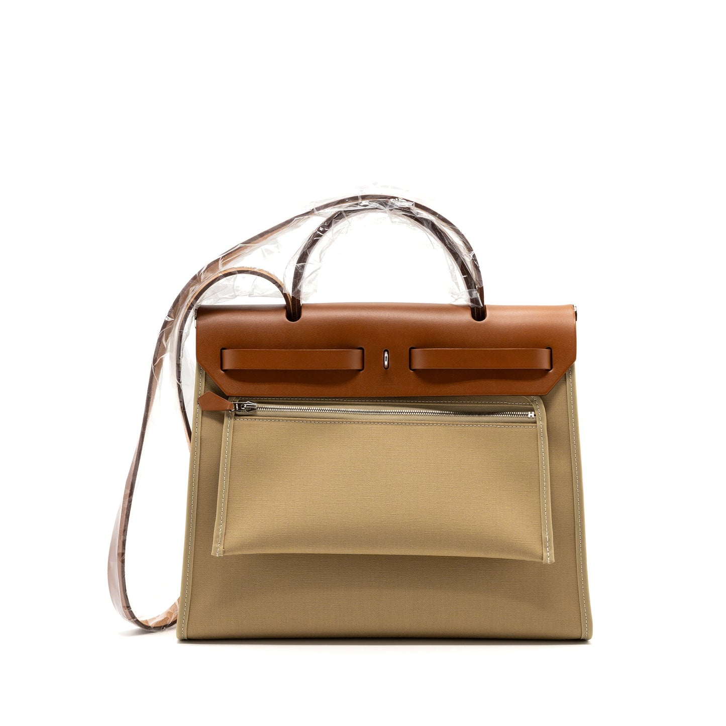 Hermes Herbag 31 Zip Bag Toile Officer Canvas Trench/Fauve SHW Stamp Y