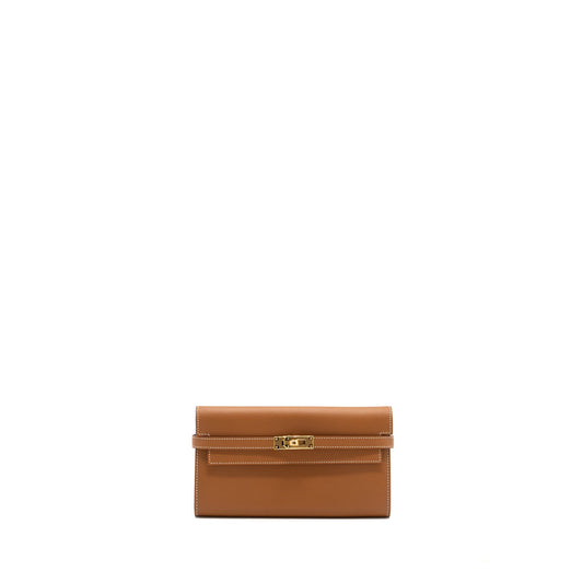 Hermes kelly long wallet epsom gold GHW stamp D
