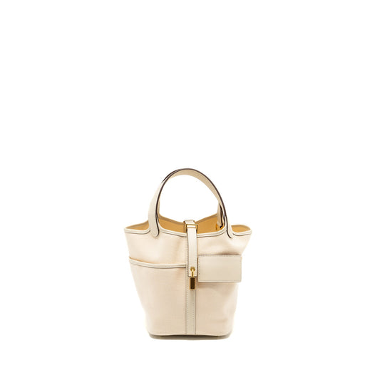 Hermes Picotin Cargo 18 Lock Bag Canvas/Swift Ecru/Nata GHW Stamp U