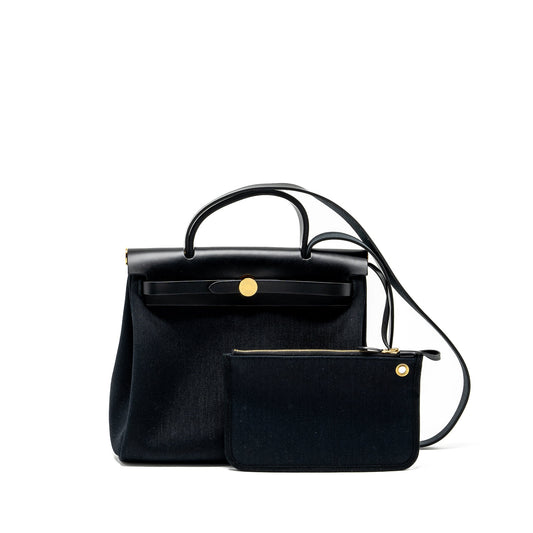 Hermes Herbag 31 zip bag canvas/Leather black GHW Stamp U