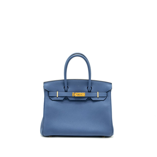Hermes birkin 30 togo blue Brighton GHW stamp A