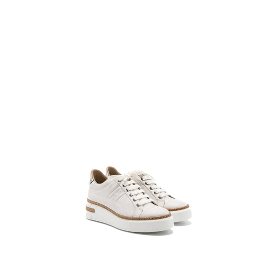 Hermes Size 37 Femme Polo Sneakers White/ Argent