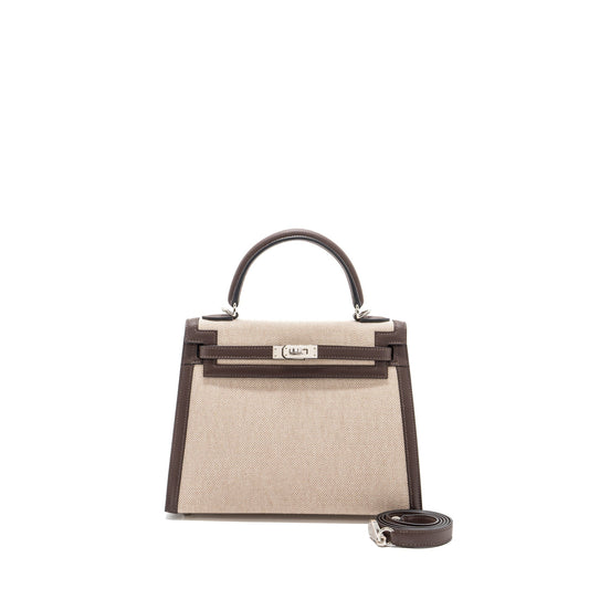 Hermes Kelly 25 Canvas/Swift Moka SHW Stamp B