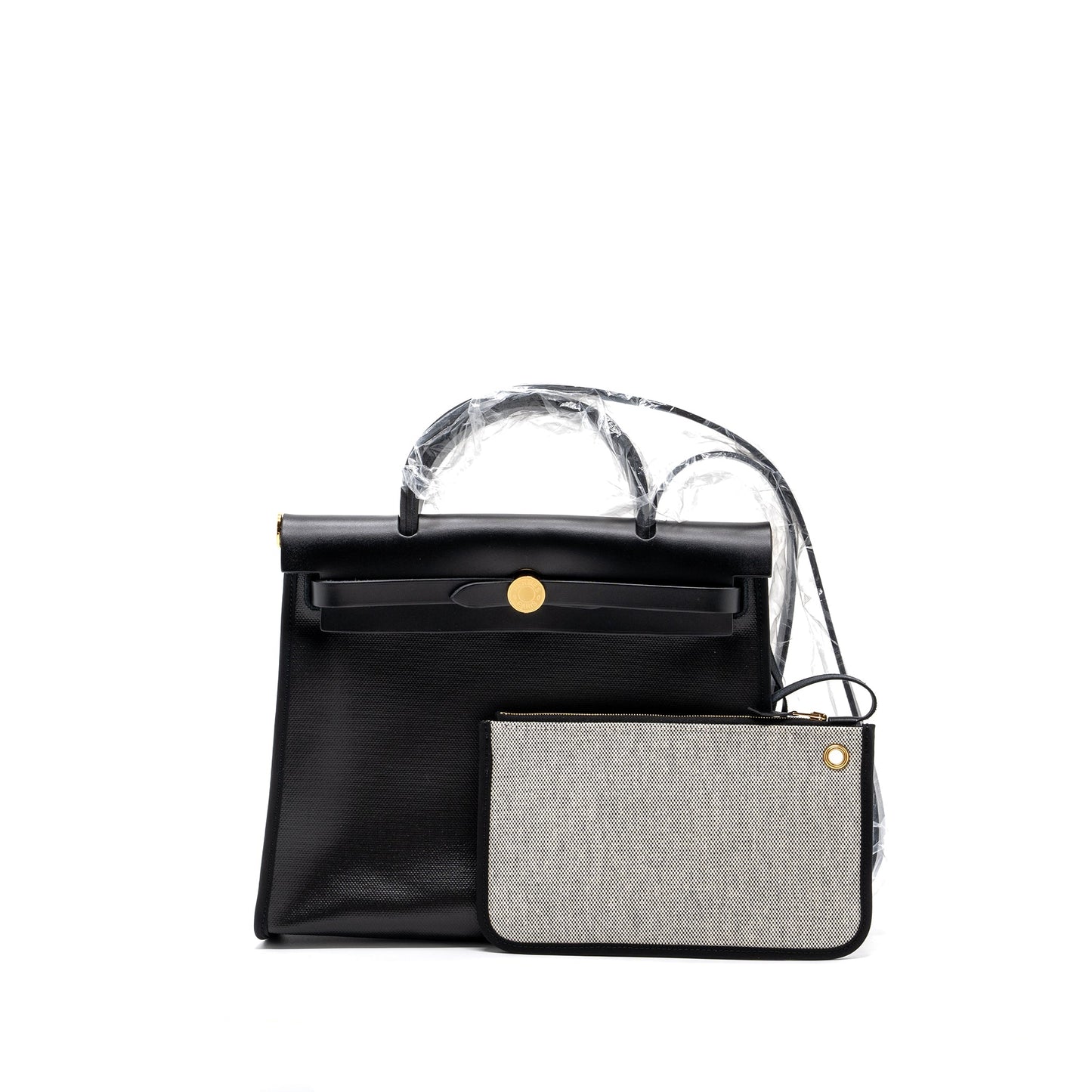 HERMES HERBAG 31 WITH BERLINE CANVAS AND HUNTER IN BLACK GHW STAMP B