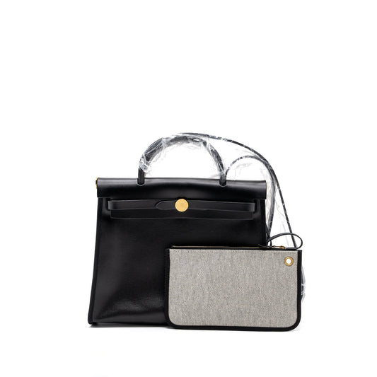 HERMES HERBAG 31 WITH BERLINE CANVAS AND HUNTER IN BLACK GHW STAMP B