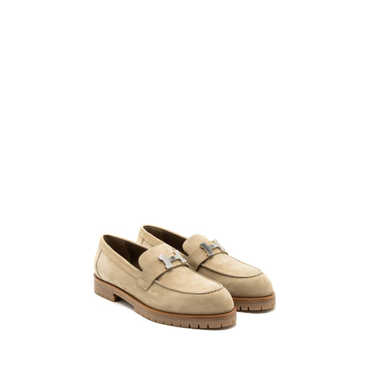 Hermes size37.5 Faubourg Loafer suede goatskin Beige Argile SHW