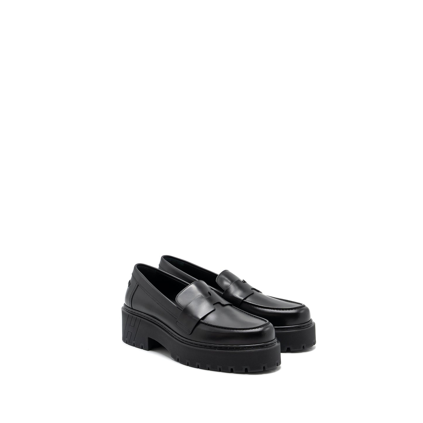 Hermes Size 38 Mocassins Hitch Loafer glacéd calfskin Black
