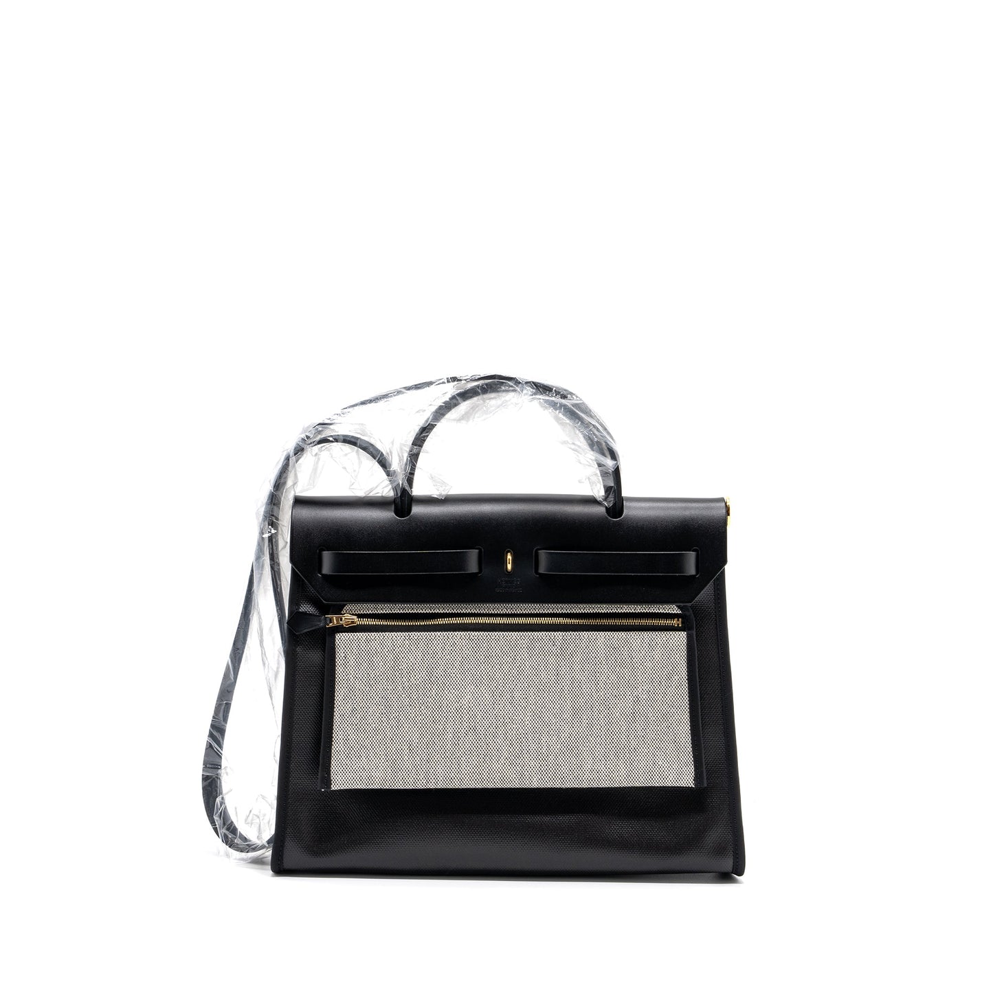 HERMES HERBAG 31 WITH BERLINE CANVAS AND HUNTER IN BLACK GHW STAMP B