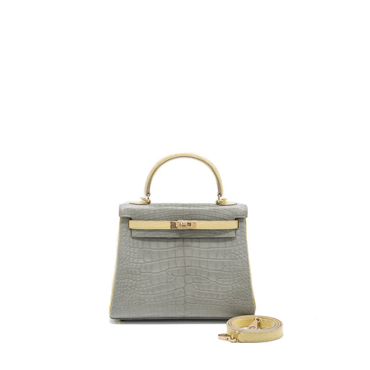 Hermes kelly 25 Alligator Mississippiensis Matt Gris perle / Vanielle LGHW stamp U