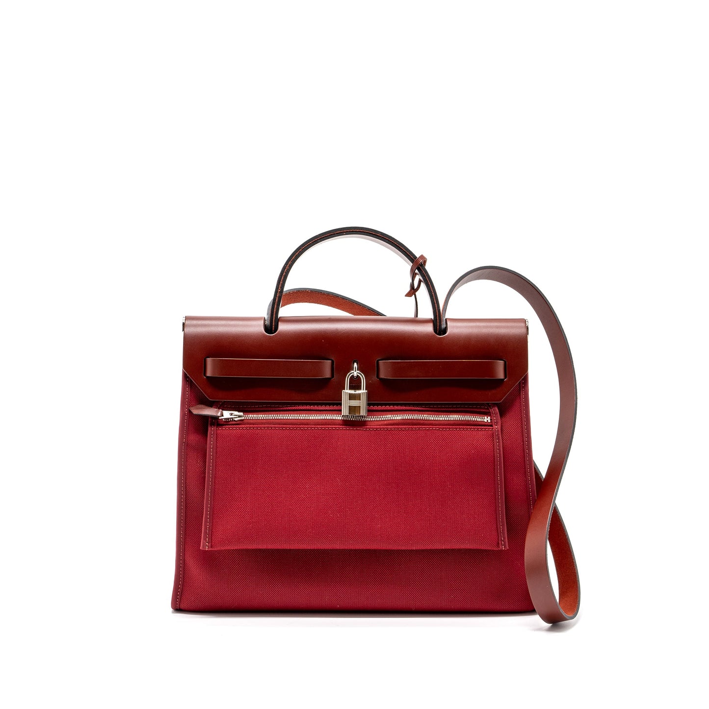 Hermes herbag zip 31 bag canvas / hunter rouge grenat / rouge H SHW stamp A