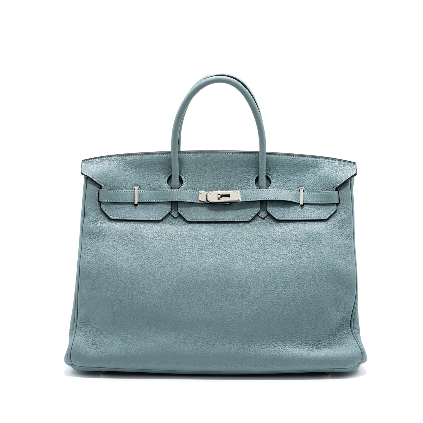 Hermes Birkin 40 Clemence Ciel SHW Stamp Square M