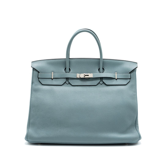 Hermes Birkin 40 Clemence Ciel SHW Stamp Square M
