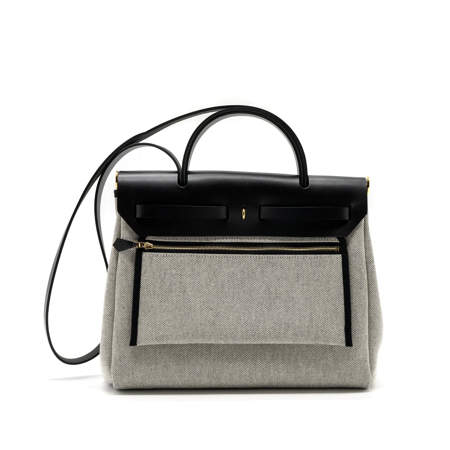 Hermes herbag 31 zip bag toile H plume canvas/ hunter leather black / ecru GHW stamp U