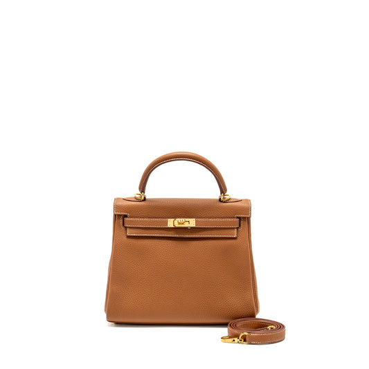 HERMES Kelly 25 Togo Gold GHW Stamp Z