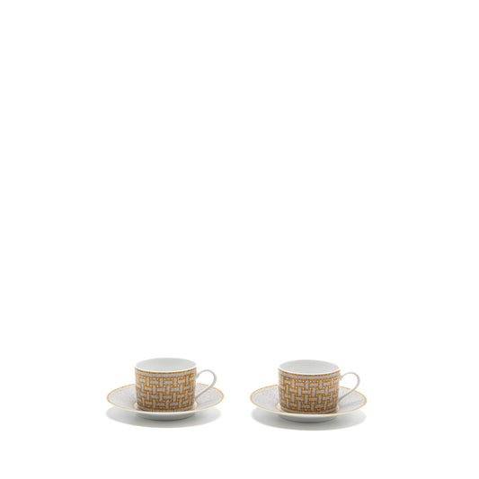 Hermes Mosaique au 24 gold tea cup and saucer (2 sets)