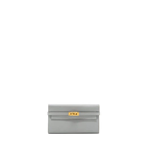 Hermes Kelly Classic Long Wallet Epsom 8U Bleu Glacier GHW Stamp C