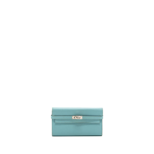 Hermes Kelly Long Wallet Epsom Light Blue SHW Stamp T