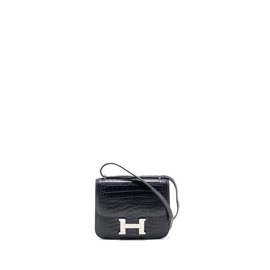 Hermes Mini Constance alligator mississippiensis matte marine / rose sheherazade SHW stamp D