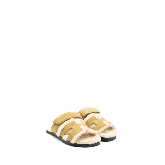 Hermes size 36 chypre sandals chevre velours beige albatre