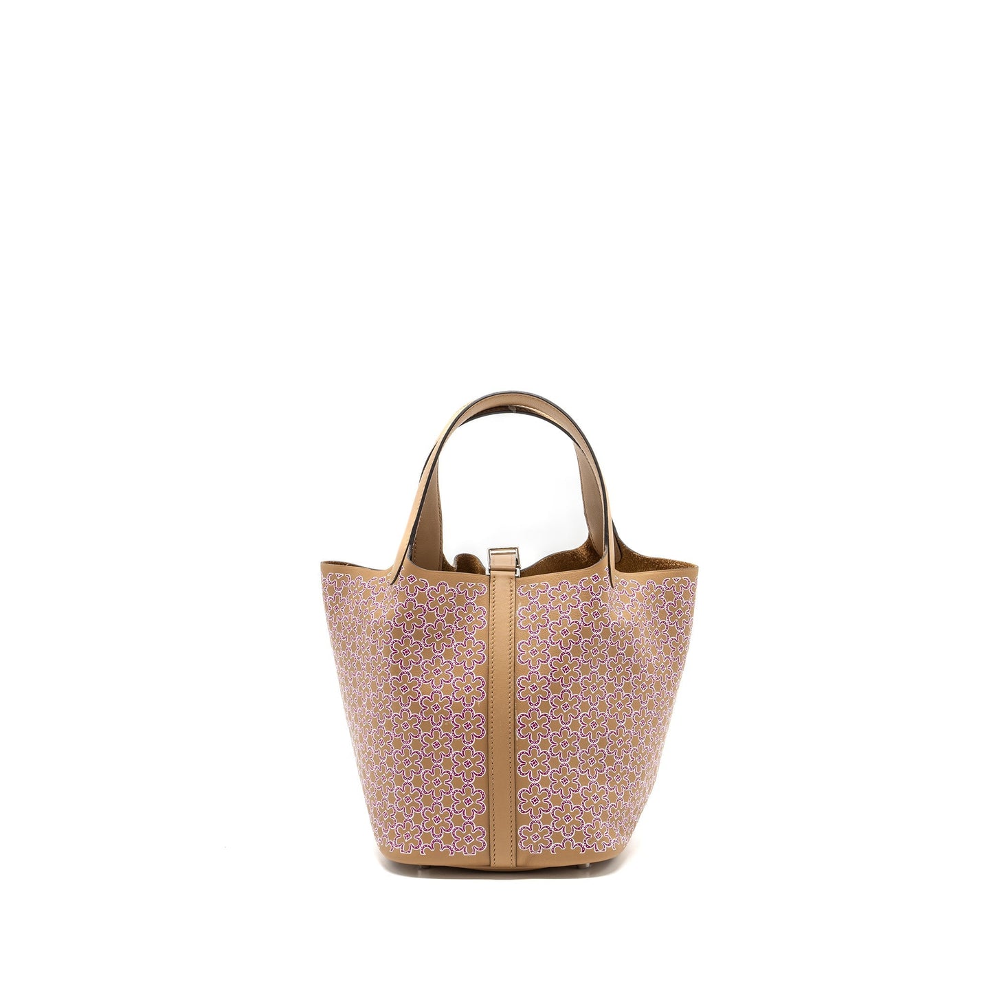 Hermes picotin 18 lucky daisy lock bag swift chai-rose-blanc / rose SHW stamp U