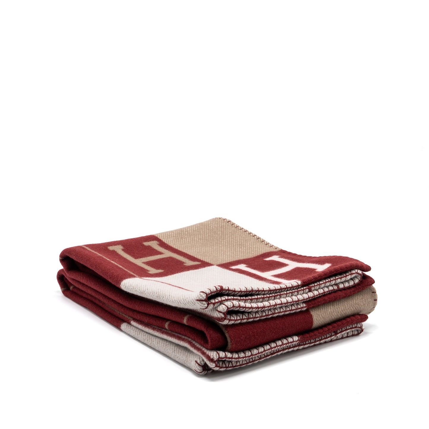 Hermes Avalon III Throw Blanket Ecru/Rouge H