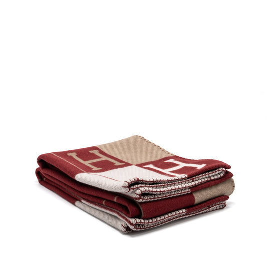 Hermes Avalon III Throw Blanket Ecru/Rouge H