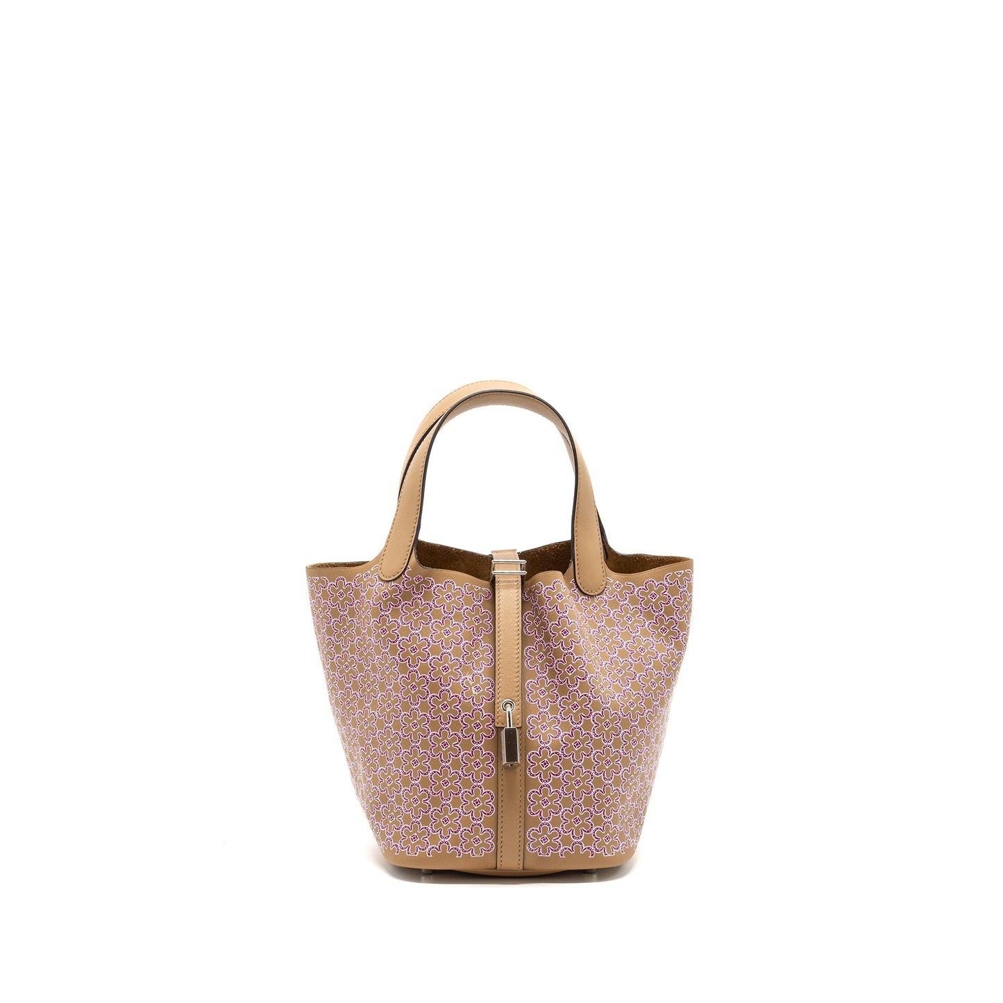 Hermes picotin 18 lucky daisy lock bag swift chai-rose-blanc / rose SHW stamp U