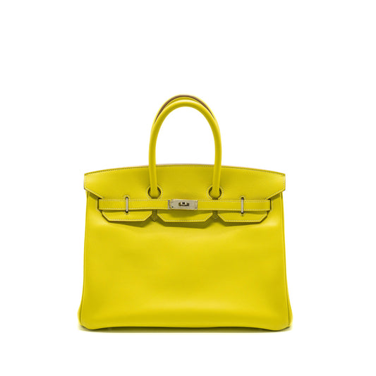 Hermes birkin 35 epsom lime / gris perle SHW stamp square Q