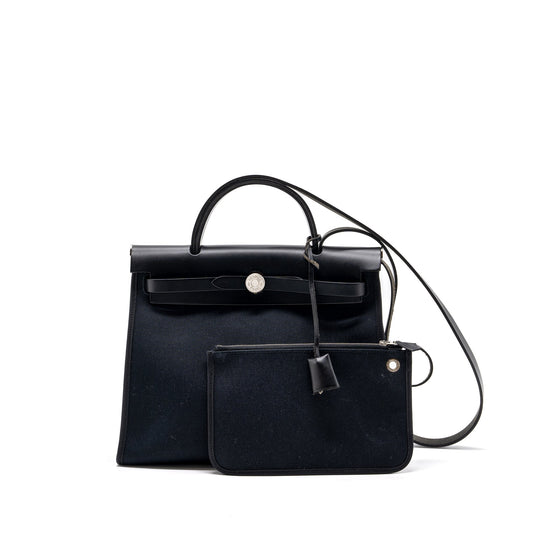 Hermes herbag 31 zip bag canvas/ hunter black SHW stamp C