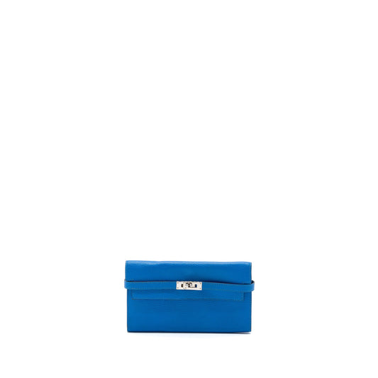Hermes Kelly Classic Long Wallet Chèvre Mysore Blue Hydra  SHW Stamp X