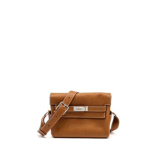 Hermes Kelly Messanger PM bag Barenia Faubourg leather 34 Fauve SHW Stamp B