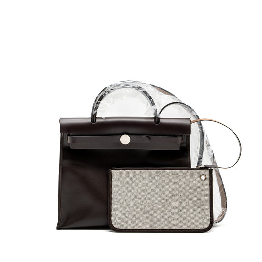 Hermes herbag 31 zip bag canvas / hunter ebene / ecru SHW stamp U