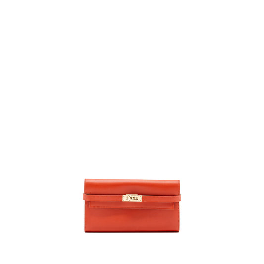 Hermes Kelly Long Wallet Grain Sanguine GHW Stamp Square Q