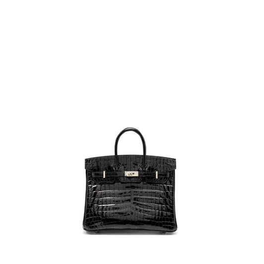 Hermes Birkin 25 shiny Crocodile Niloticus black SHW stamp D